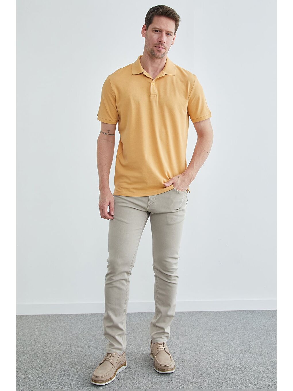 Sarı Basic Polo Yaka Pike Tişört-2