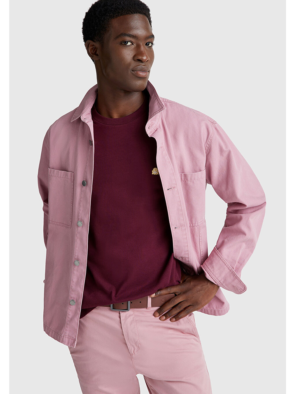 Erkek Bordo %100 Pamuk Benetton Logolu Bisiklet Yaka T-Shirt-5