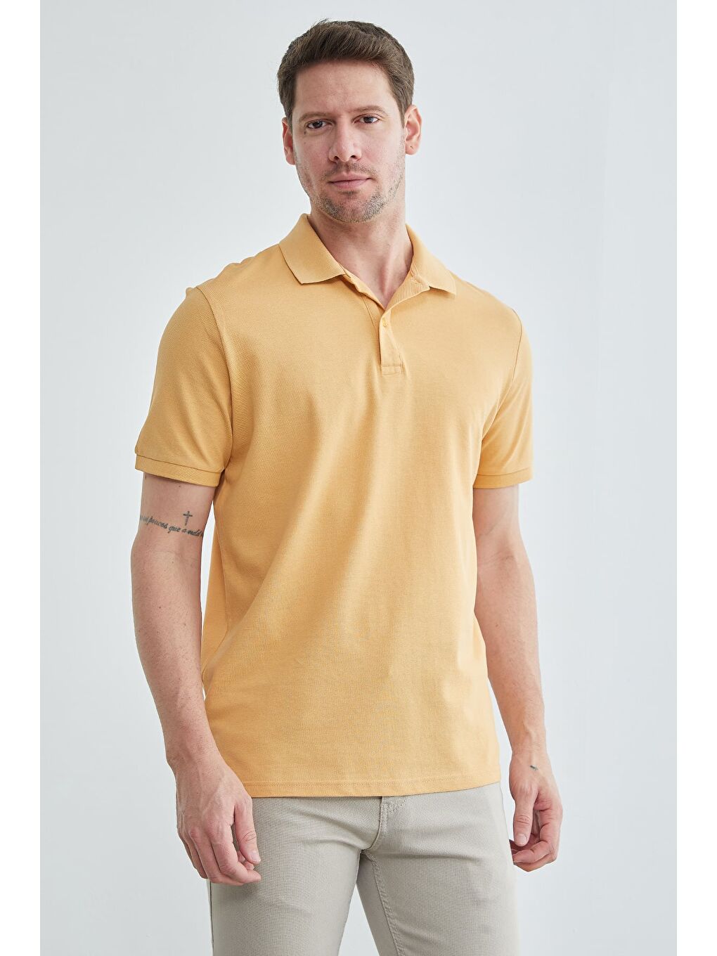 Sarı Basic Polo Yaka Pike Tişört-3