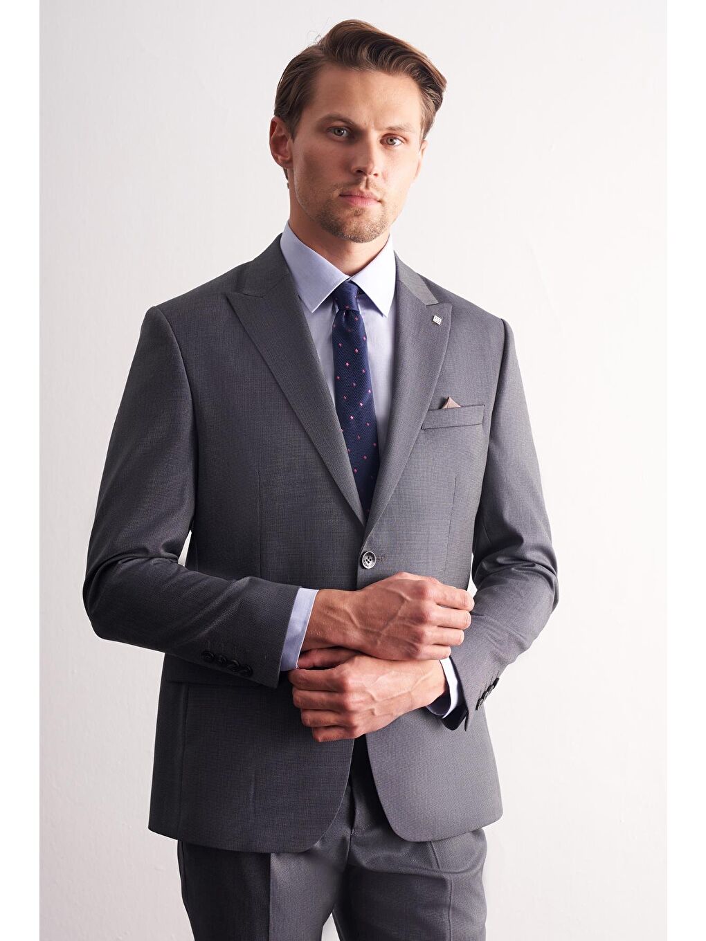 Haki Kırlangıç Yaka Kendinden Desenli Esnek Bel Slim Fit 6 Drop Takım Elbise 1001255168-2