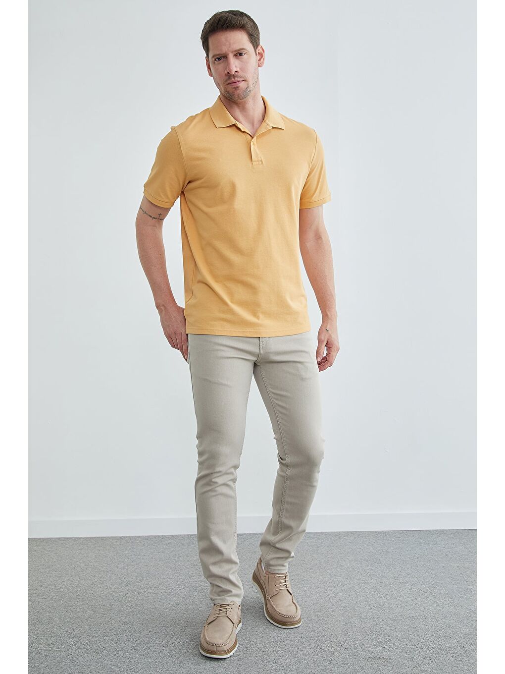 Sarı Basic Polo Yaka Pike Tişört-4