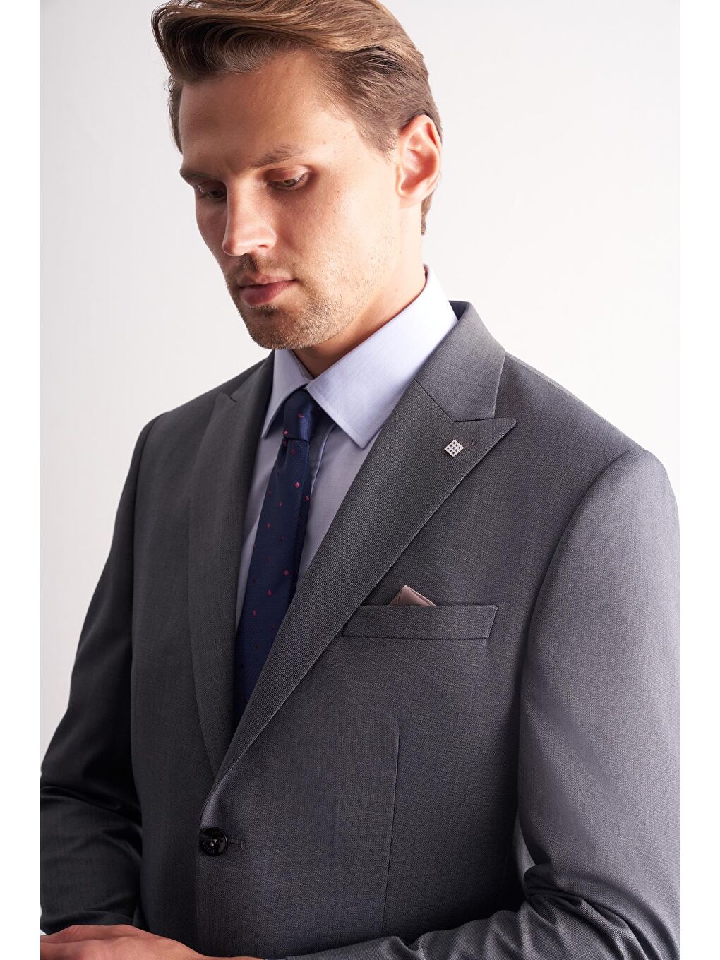 Haki Kırlangıç Yaka Kendinden Desenli Esnek Bel Slim Fit 6 Drop Takım Elbise 1001255168-3