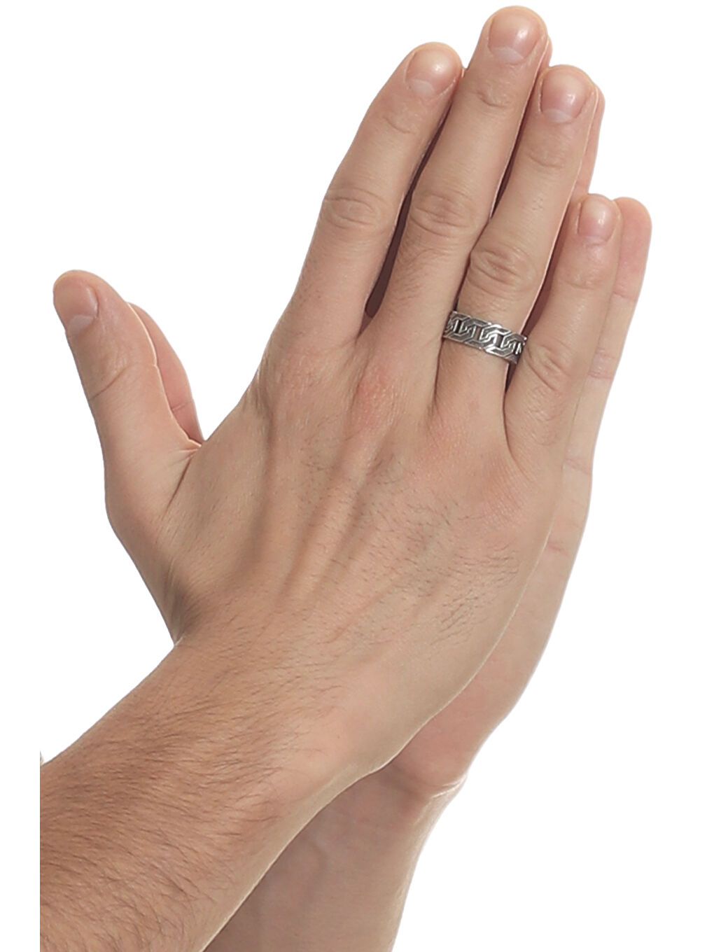 Gri Erkek Antik Gümüş Kaplama Ayarlanabilir Kalın Zincir Formlu Yüzük-2