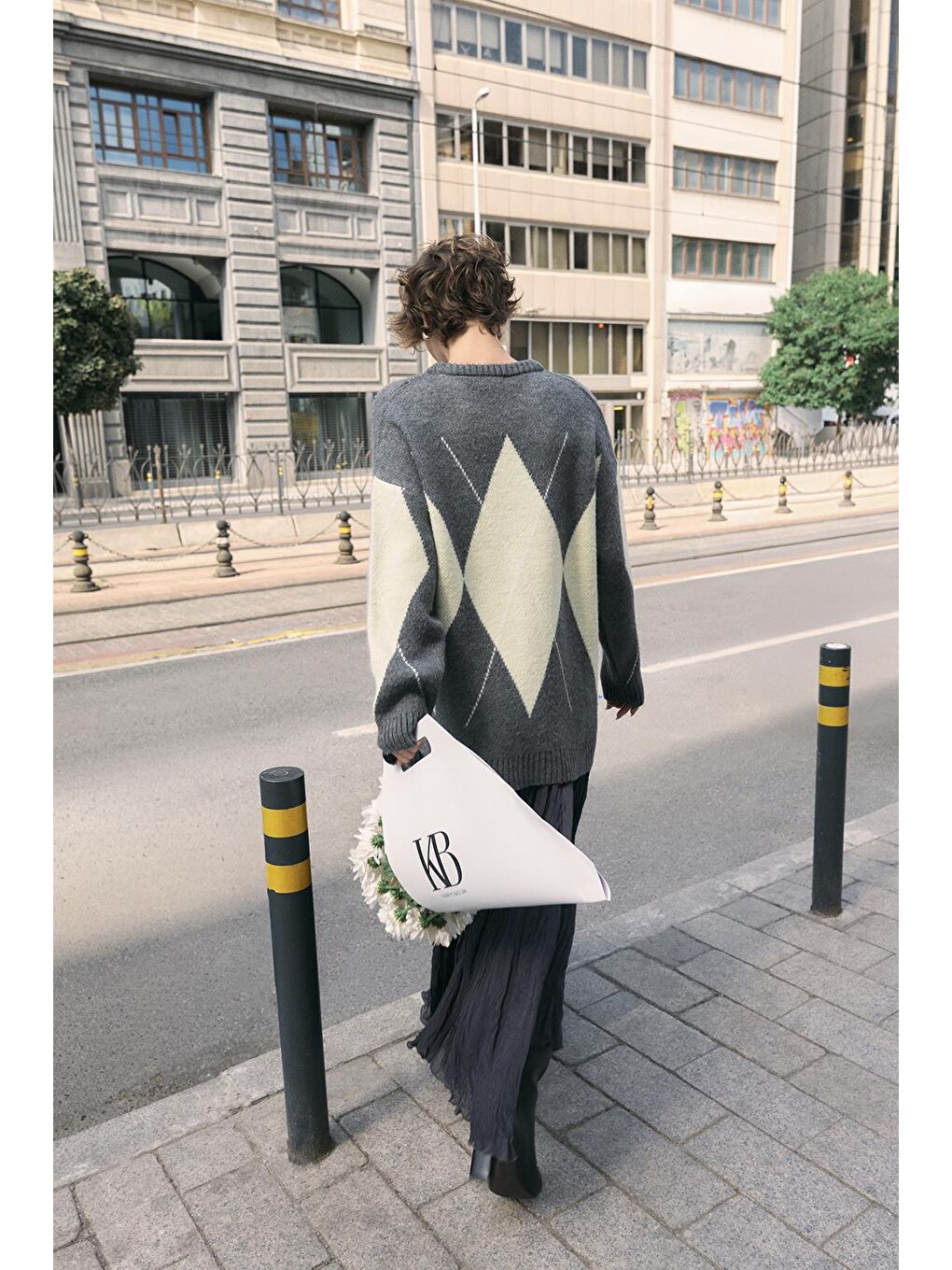 Baklava Desenli Triko Kazak Gri-3