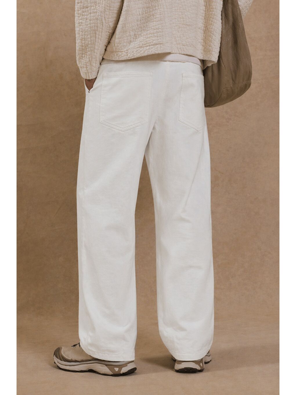 Ekru Erkek Baggy Pantolon Geniş Paça Rahat Kesim Günlük Stil-2