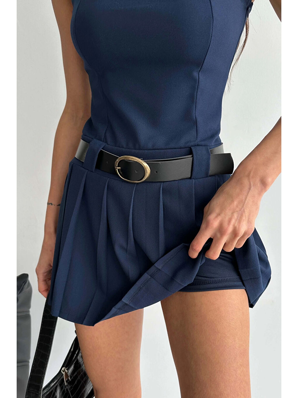 Kadın Lacivert Kemerli Straplez Şortlu Elbise 1026-221462-1