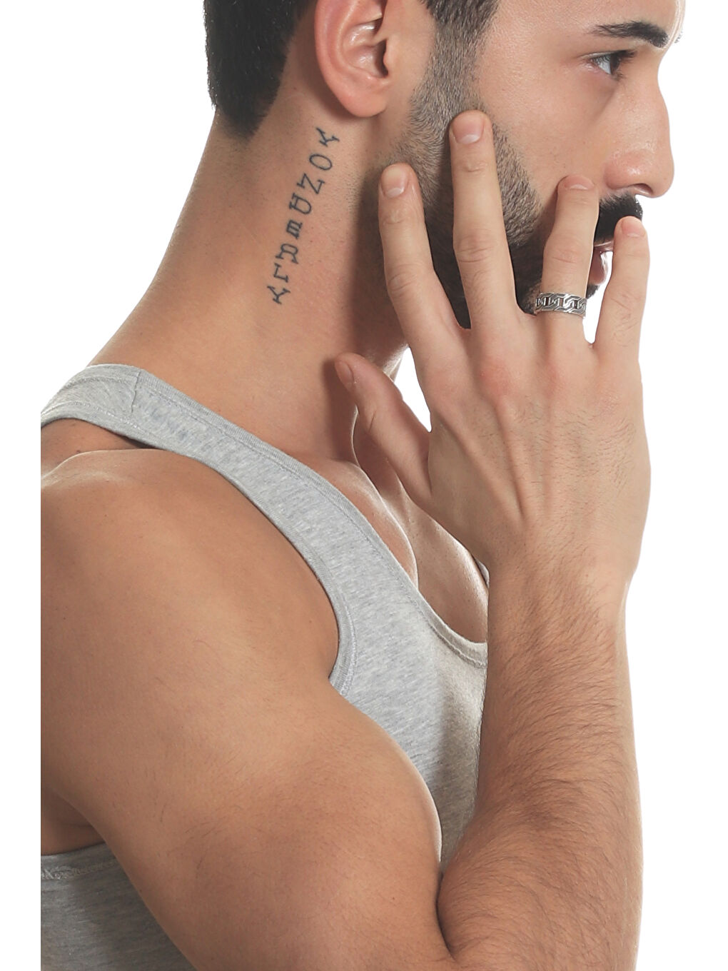 Gri Erkek Antik Gümüş Kaplama Ayarlanabilir Kalın Zincir Formlu Yüzük-4