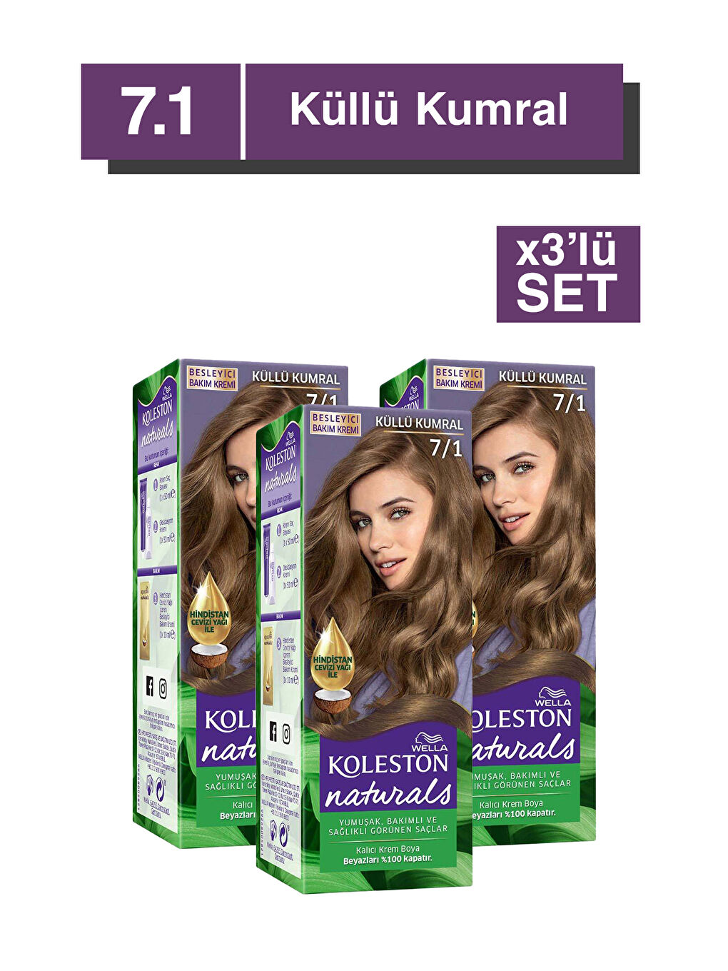 Wella Renksiz Koleston Naturals Saç Boyası 7/1 Küllü Kumral x3'lü Set