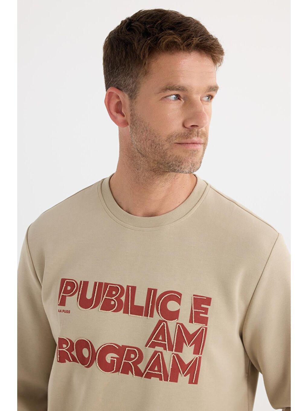 Unisex Oversize Geniş Kesim Pamuklu Yumuşak Dokulu İçi Polarlı Baskılı Bej Sweatshirt-4