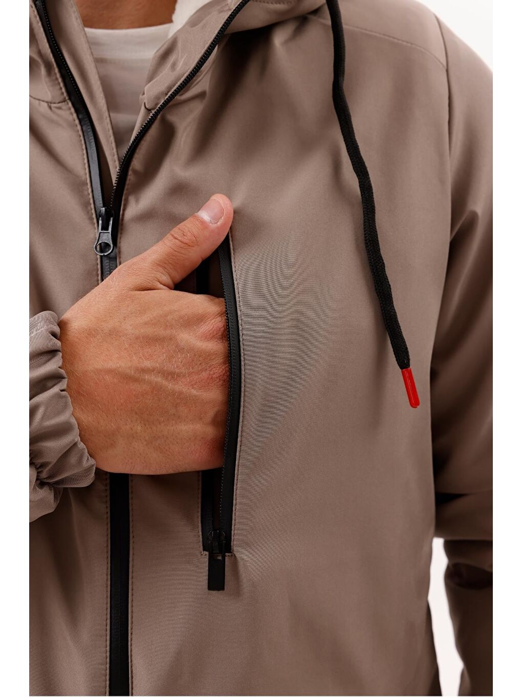 Bej Erkek Kürklü Su Ve Rüzgar Geçirmez Kapüşonlu Kışlık Mont & Kaban & Parka-4