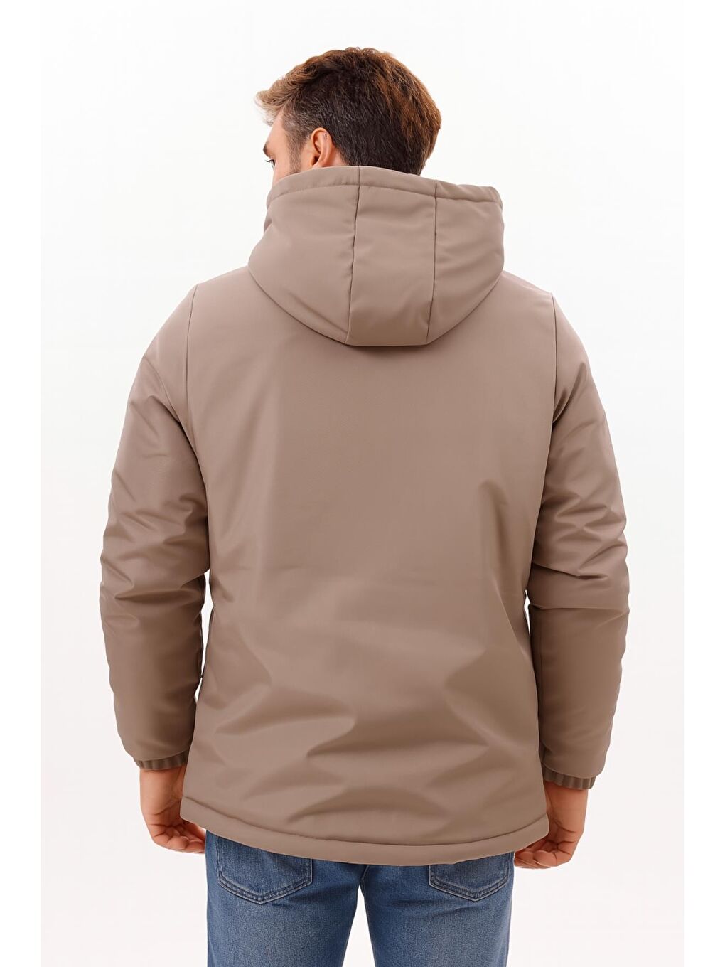 Bej Erkek Kürklü Su Ve Rüzgar Geçirmez Kapüşonlu Kışlık Mont & Kaban & Parka-5