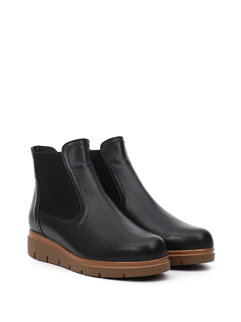 Siyah Kadın SİYAH Dolgu Topuklu Hakiki Deri Chelsea Bot-1