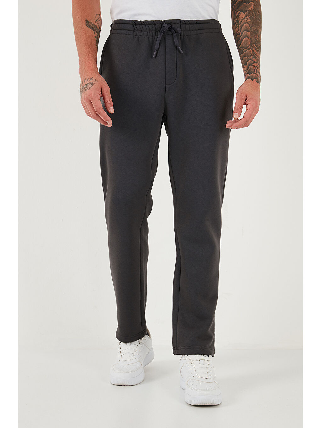 Antrasit Pamuklu Regular Fit Normal Bel Şardonlu Eşofman Altı 5908040-1