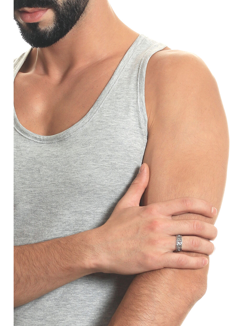 Gri Erkek Antik Gümüş Kaplama Ayarlanabilir Kalın Zincir Formlu Yüzük-6