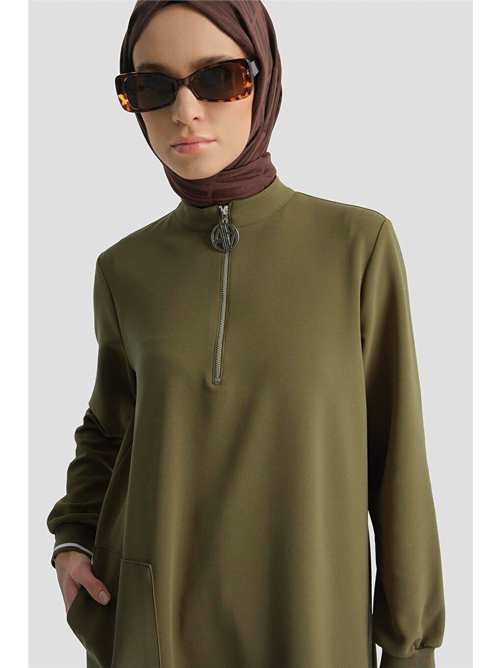 Cep Detaylı Basic Tunik 25Kt1453 Yağ Yeşili-3