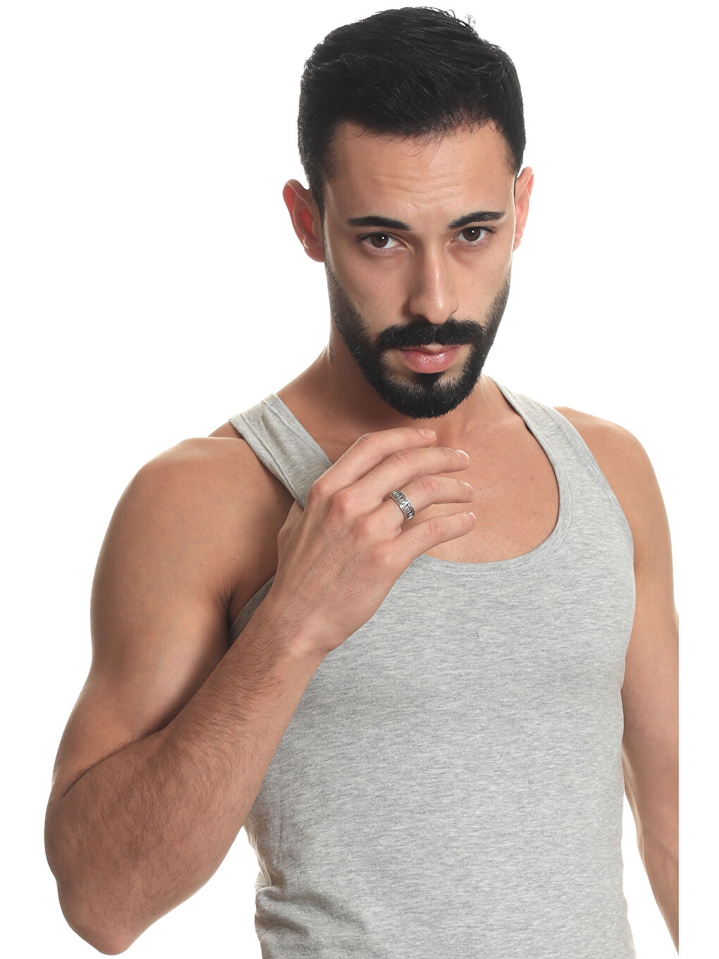 Gri Erkek Antik Gümüş Kaplama Ayarlanabilir Kalın Zincir Formlu Yüzük-7