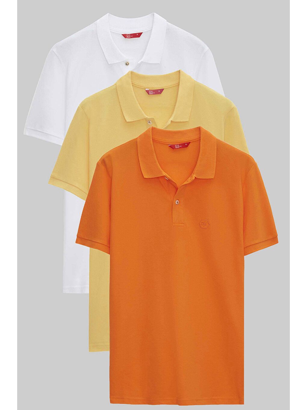 Regular Fit Beyaz/Açık Sari/Turuncu Pike Dokulu %100 Pamuk Polo Yaka T-Shirt