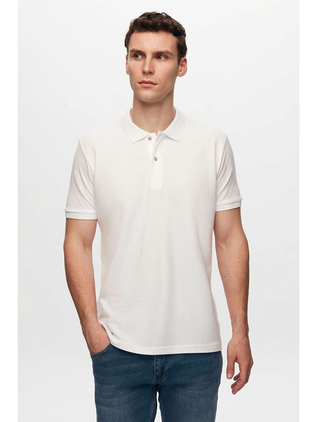 Regular Fit Beyaz/Açık Sari/Turuncu Pike Dokulu %100 Pamuk Polo Yaka T-Shirt-1