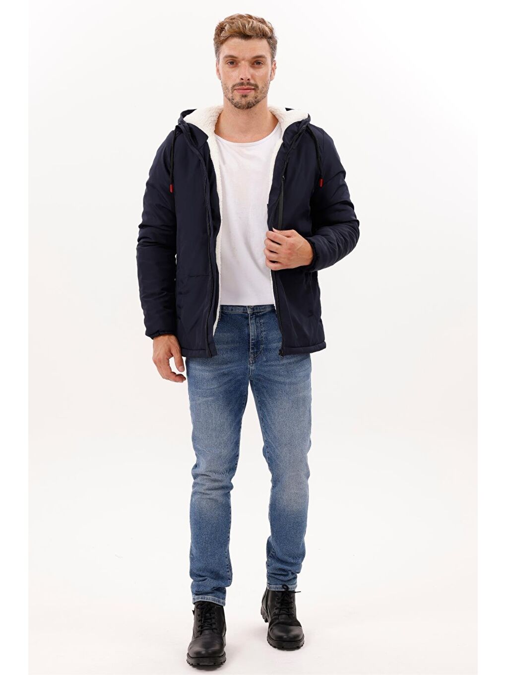 Lacivert Erkek Kürklü Su Ve Rüzgar Geçirmez Kapüşonlu Kışlık Mont & Kaban & Parka-2