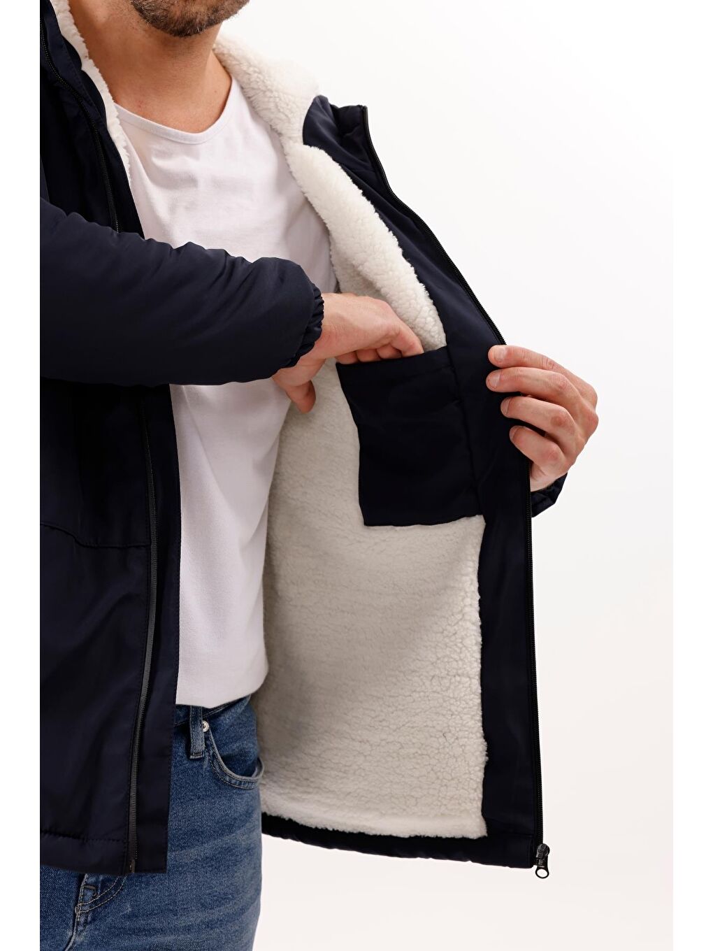 Lacivert Erkek Kürklü Su Ve Rüzgar Geçirmez Kapüşonlu Kışlık Mont & Kaban & Parka-4