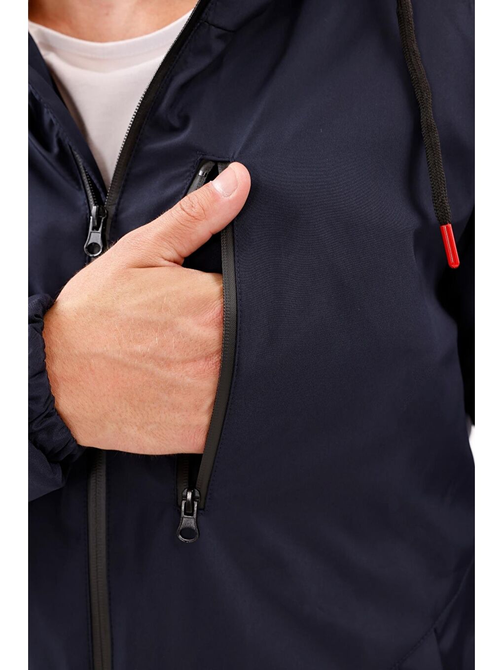 Lacivert Erkek Kürklü Su Ve Rüzgar Geçirmez Kapüşonlu Kışlık Mont & Kaban & Parka-5