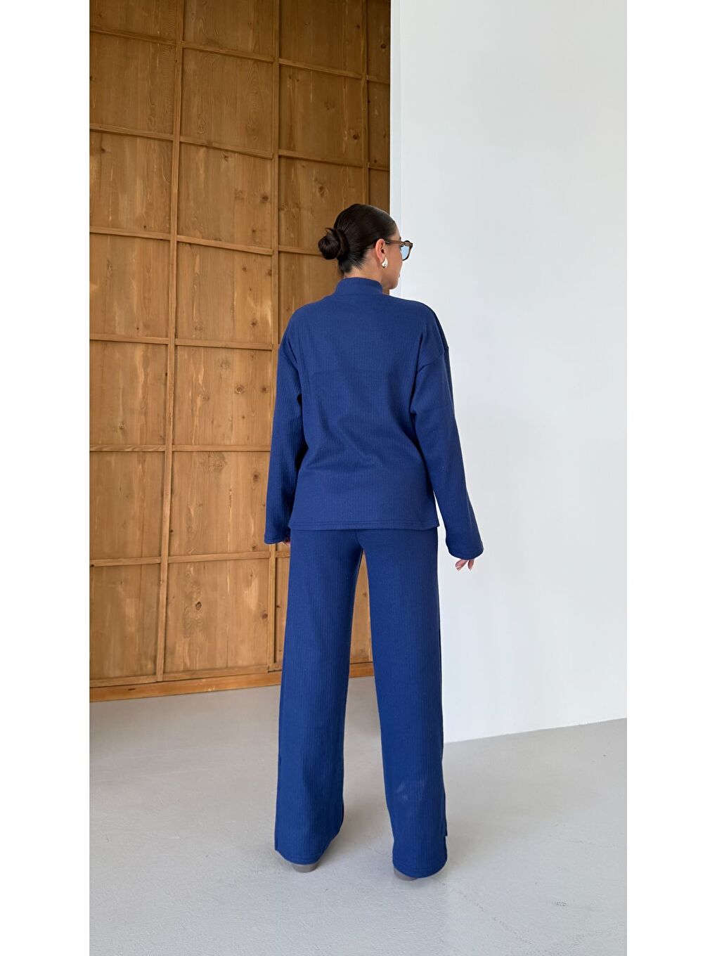 Kadın Lacivert Yarım Fermuarlı Dik Yaka Kazak Alt-Üst Pantolonlu Takım-3