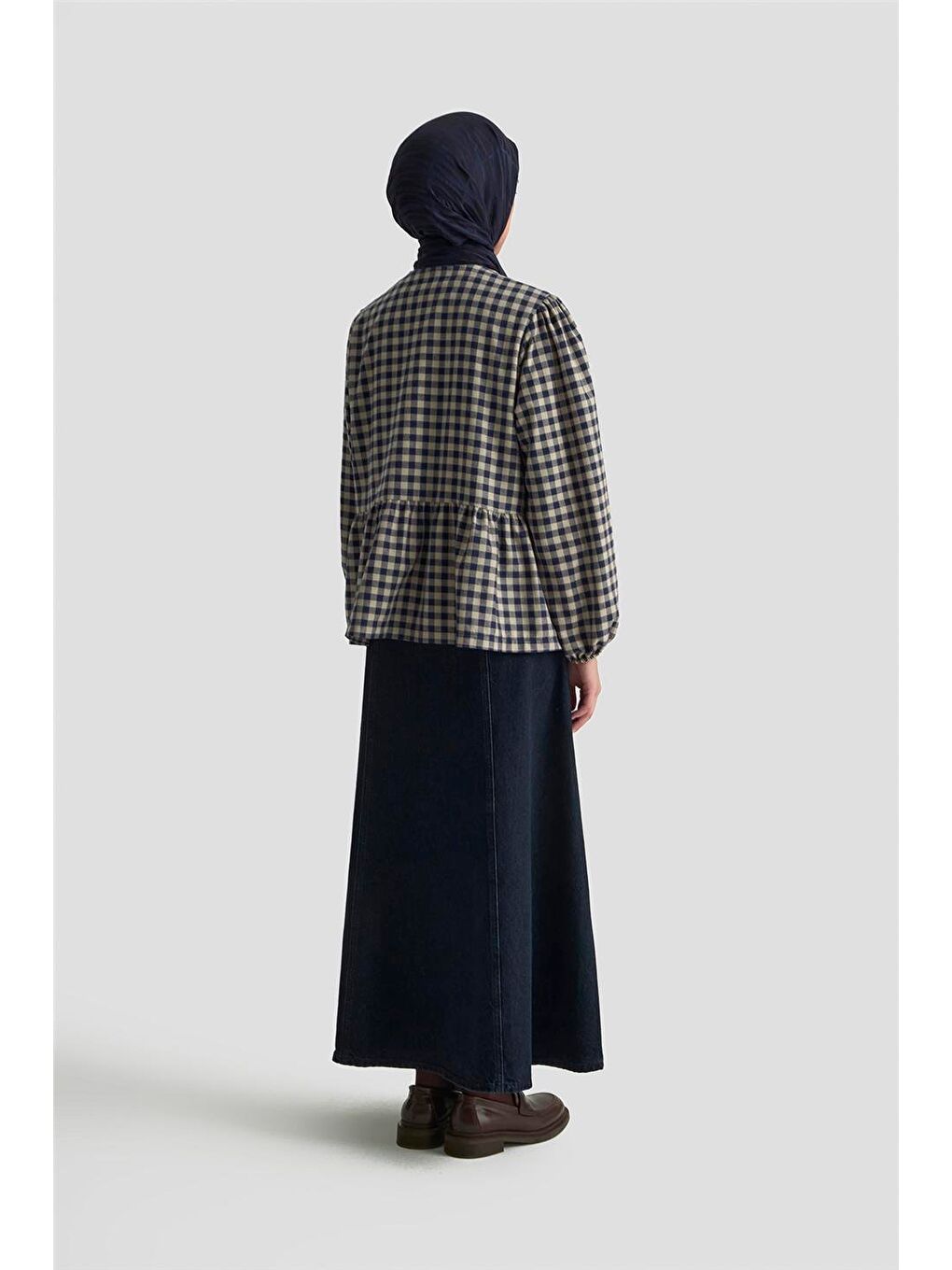 Bağlamalı Karpuz Kol Ekose Tunik 25Km1025 Lacivert-4