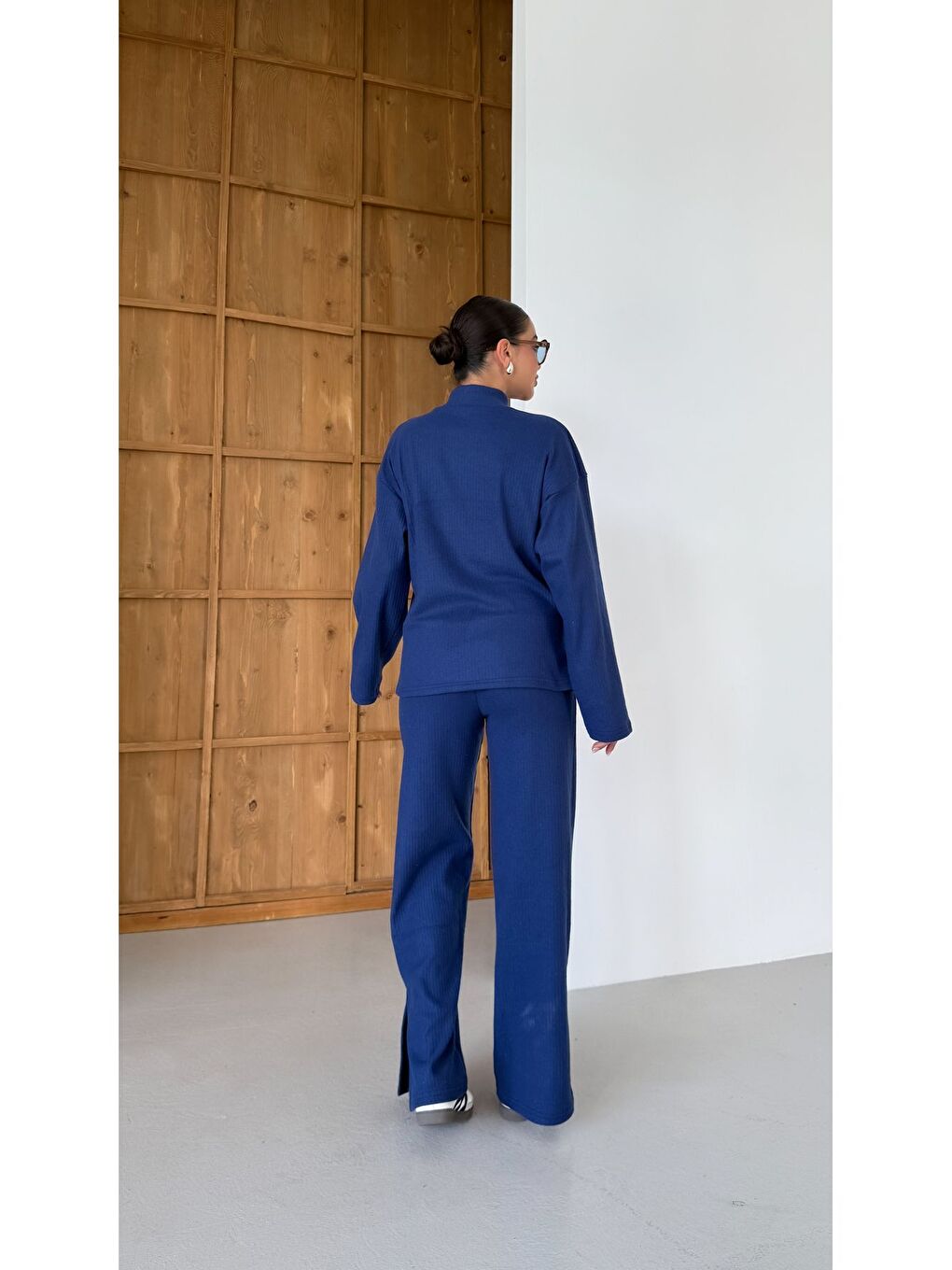 Kadın Lacivert Yarım Fermuarlı Dik Yaka Kazak Alt-Üst Pantolonlu Takım-4