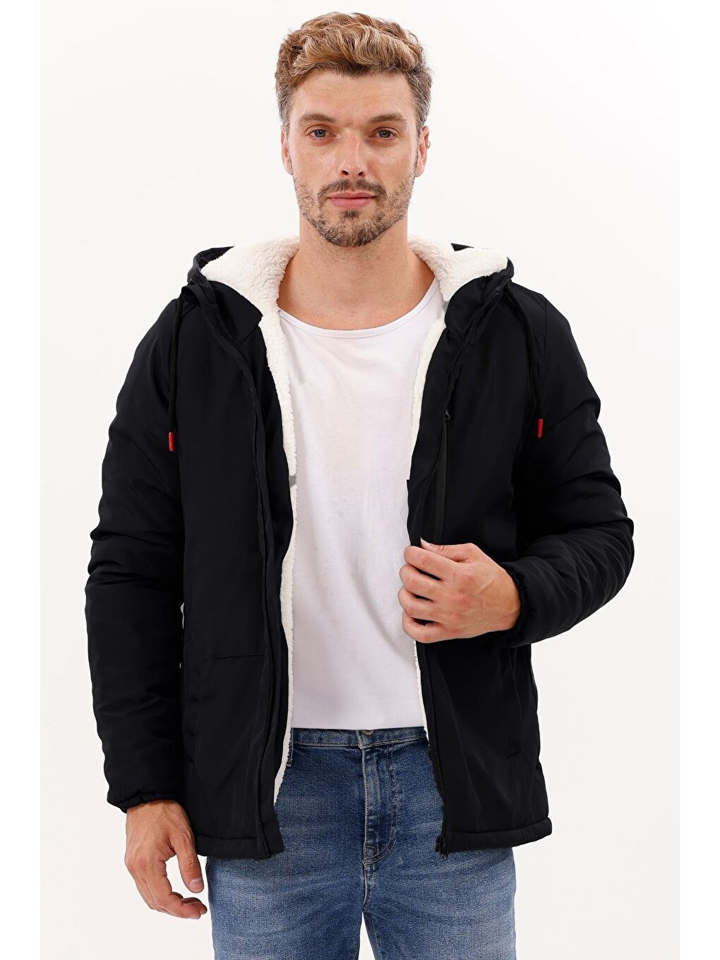 Siyah Erkek Kürklü Su Ve Rüzgar Geçirmez Kapüşonlu Kışlık Mont & Kaban & Parka