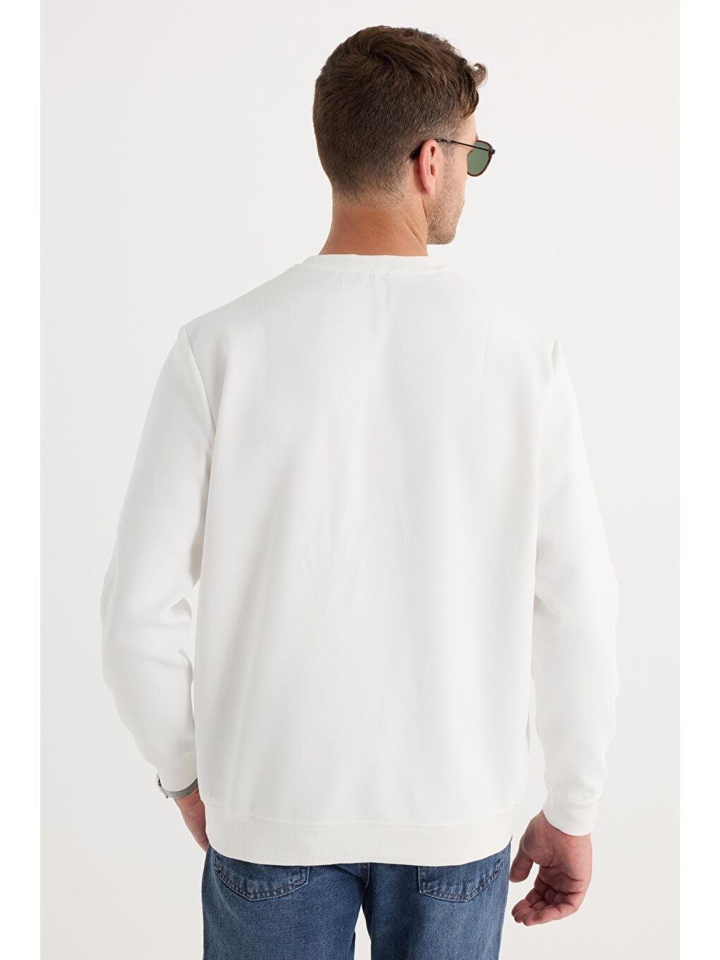 Unisex Oversize Geniş Kesim Pamuklu Yumuşak Dokulu İçi Polarlı Baskılı Beyaz Sweatshirt-6