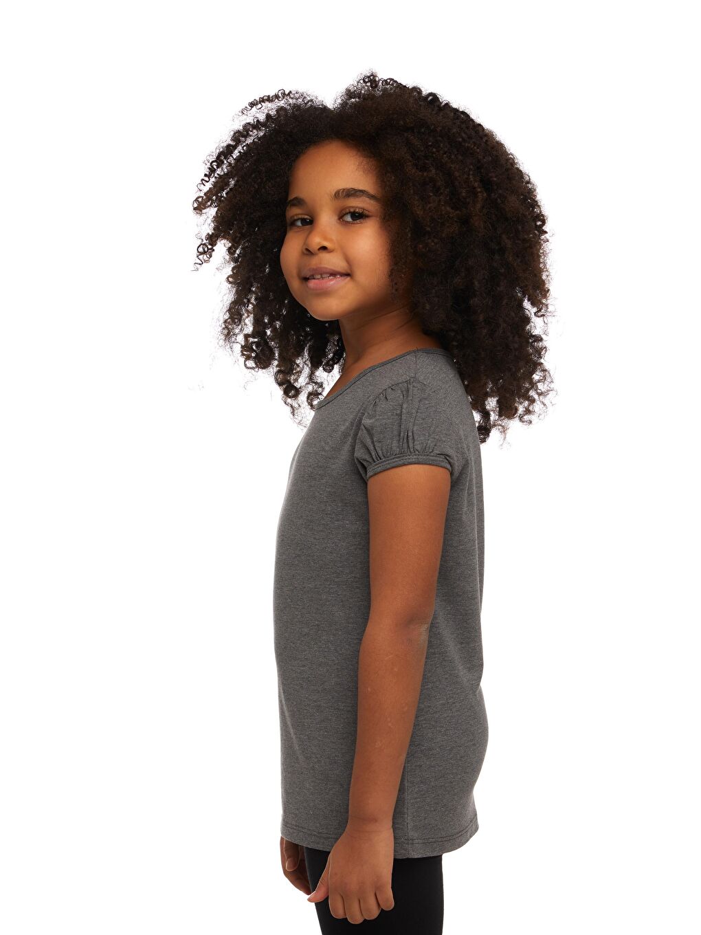 Gri 5 Kız Çocuk Kısa Kollu Basıc Tişört-1