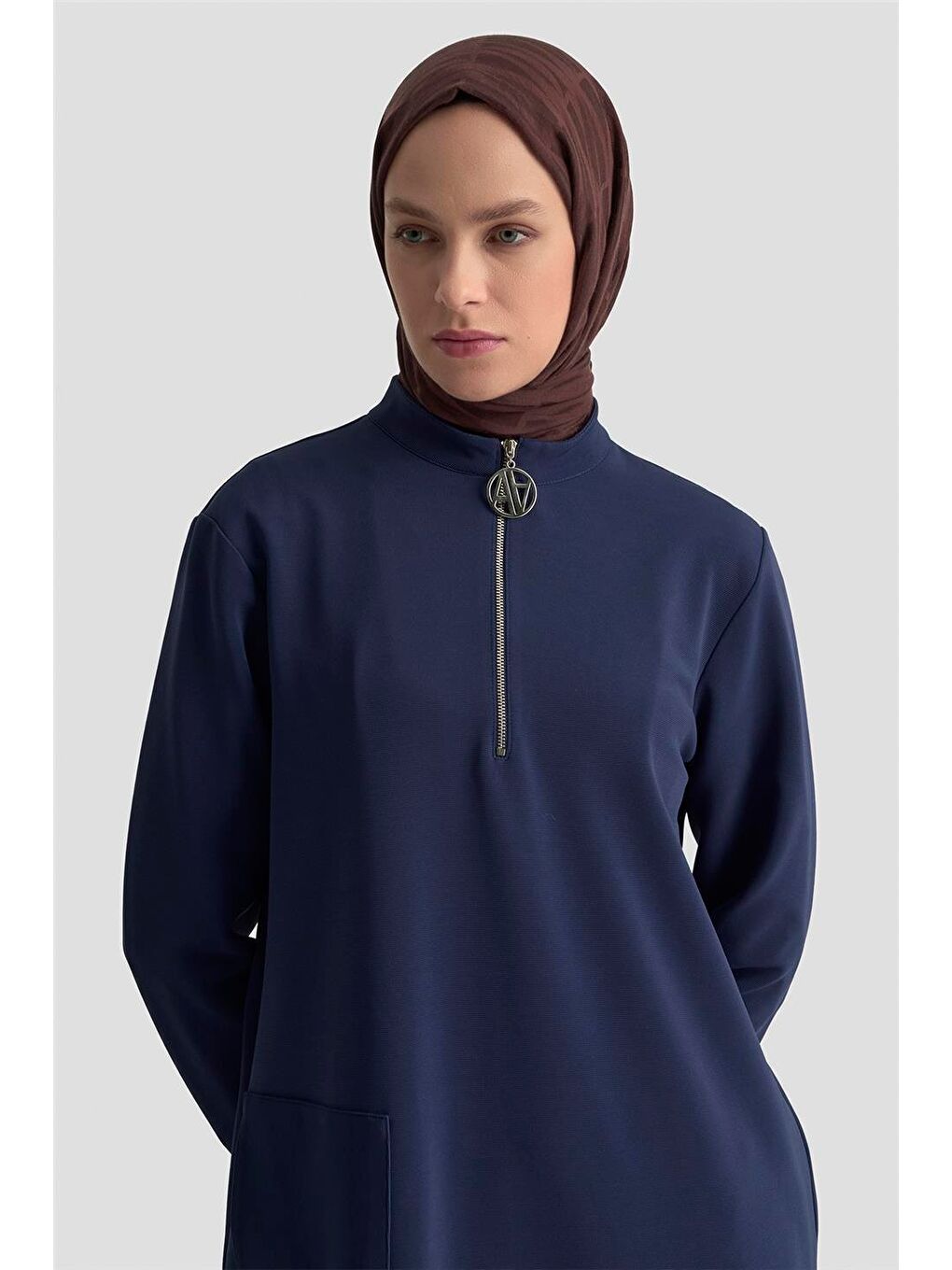 Cep Detaylı Basic Tunik 25Kt1453 Lacivert-2