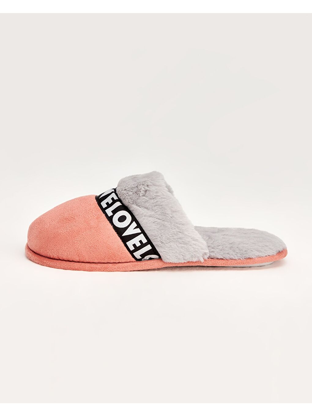 Pembe Kadın Love Şeritli Ev Terliği - ŞERİ-P-1