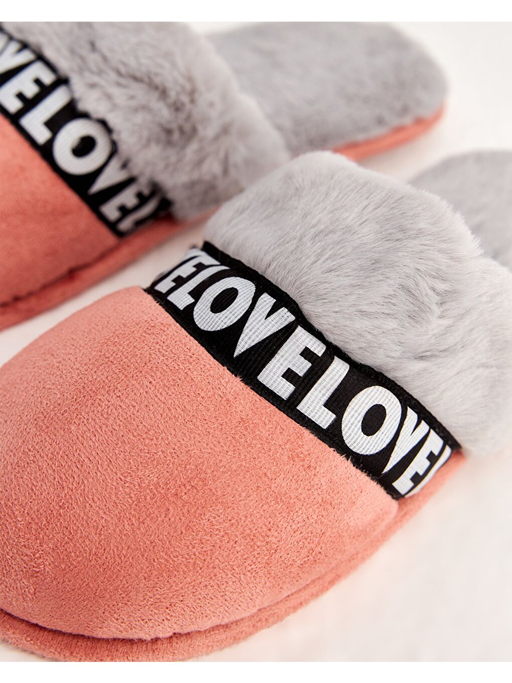 Pembe Kadın Love Şeritli Ev Terliği - ŞERİ-P-3