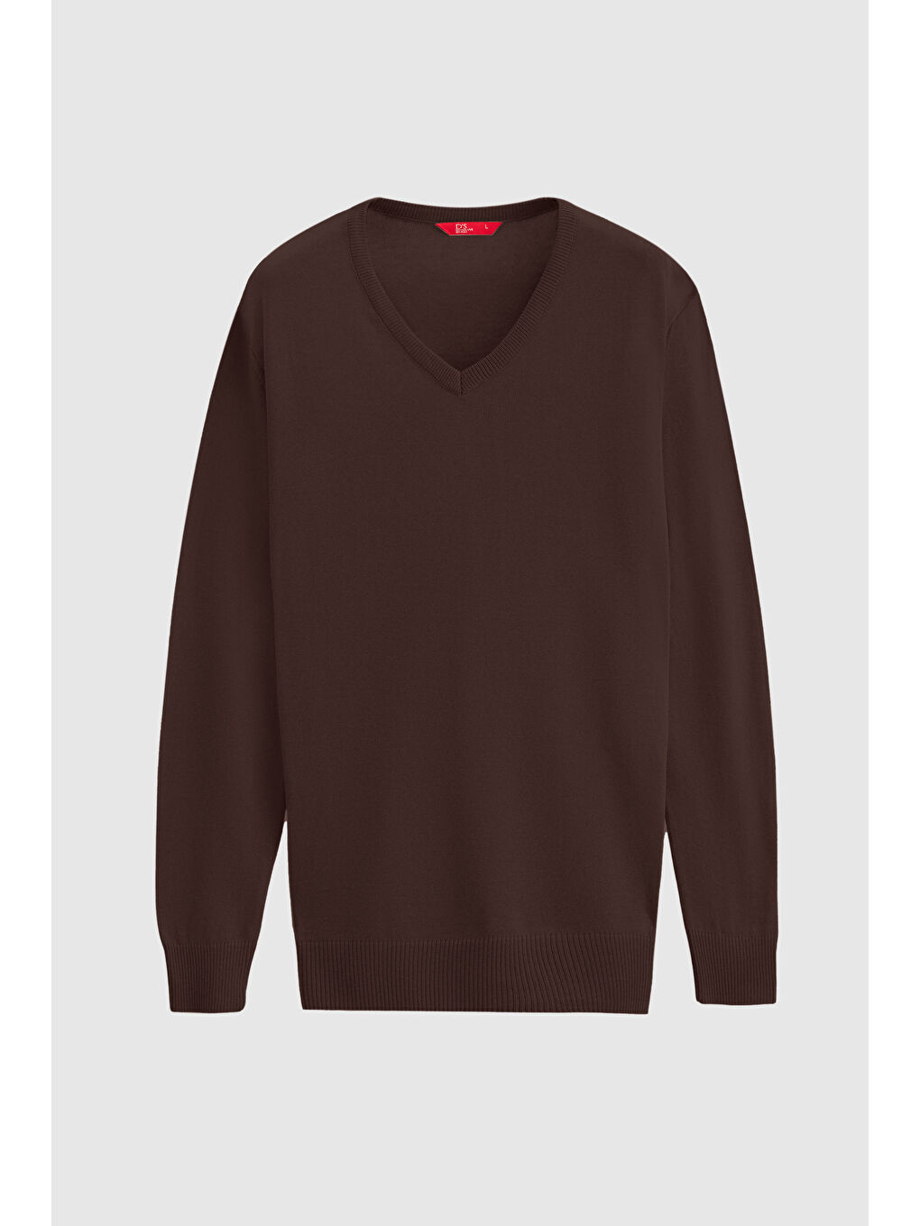 Regular Fit Kahverengi Düz V Yaka Triko Kazak