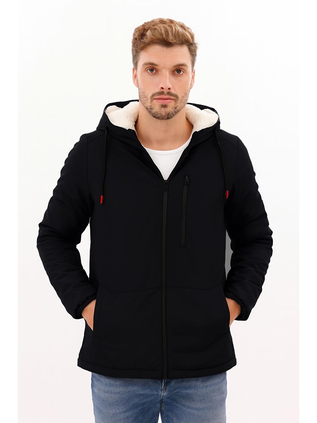 Siyah Erkek Kürklü Su Ve Rüzgar Geçirmez Kapüşonlu Kışlık Mont & Kaban & Parka-2