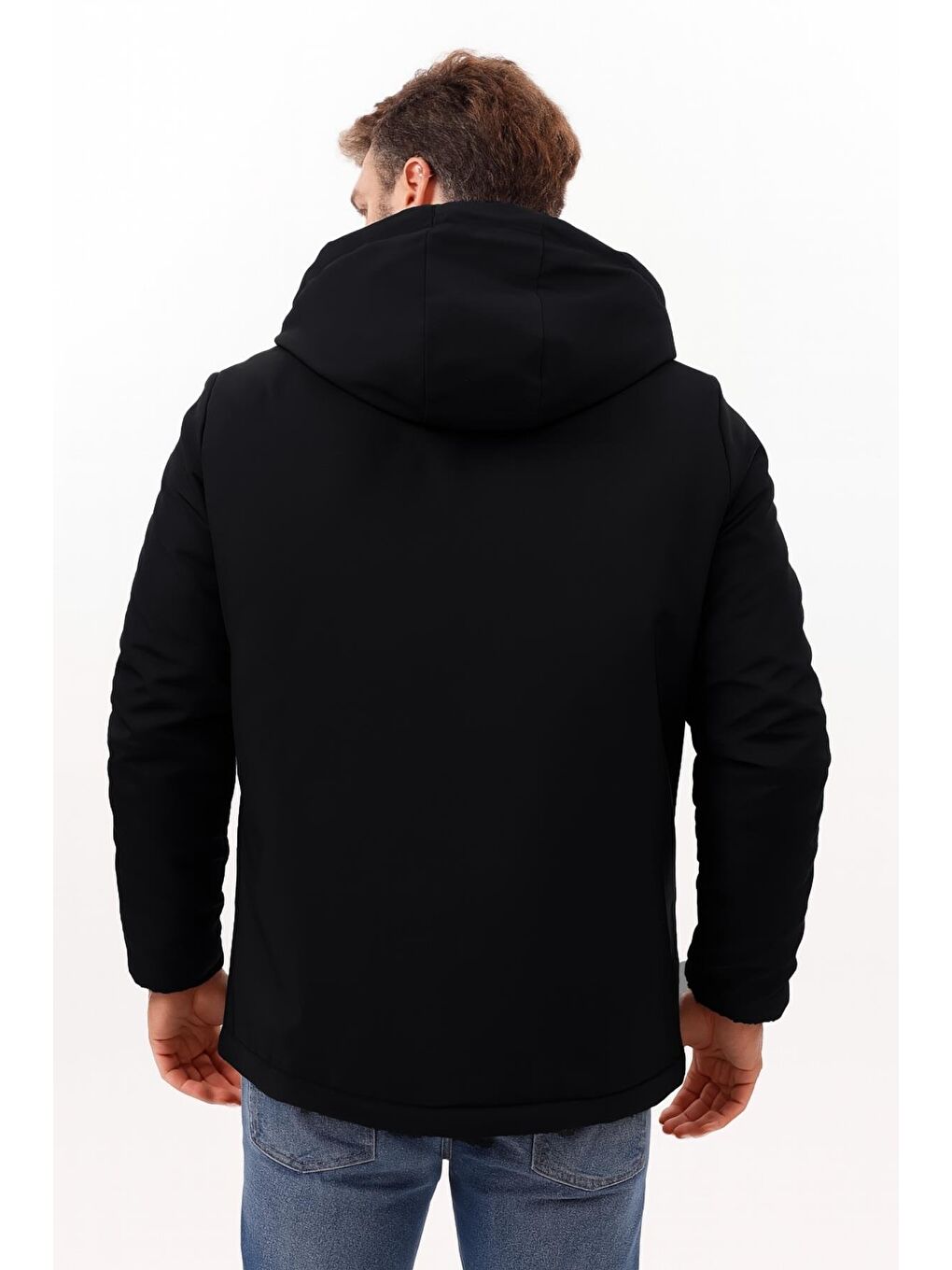Siyah Erkek Kürklü Su Ve Rüzgar Geçirmez Kapüşonlu Kışlık Mont & Kaban & Parka-3
