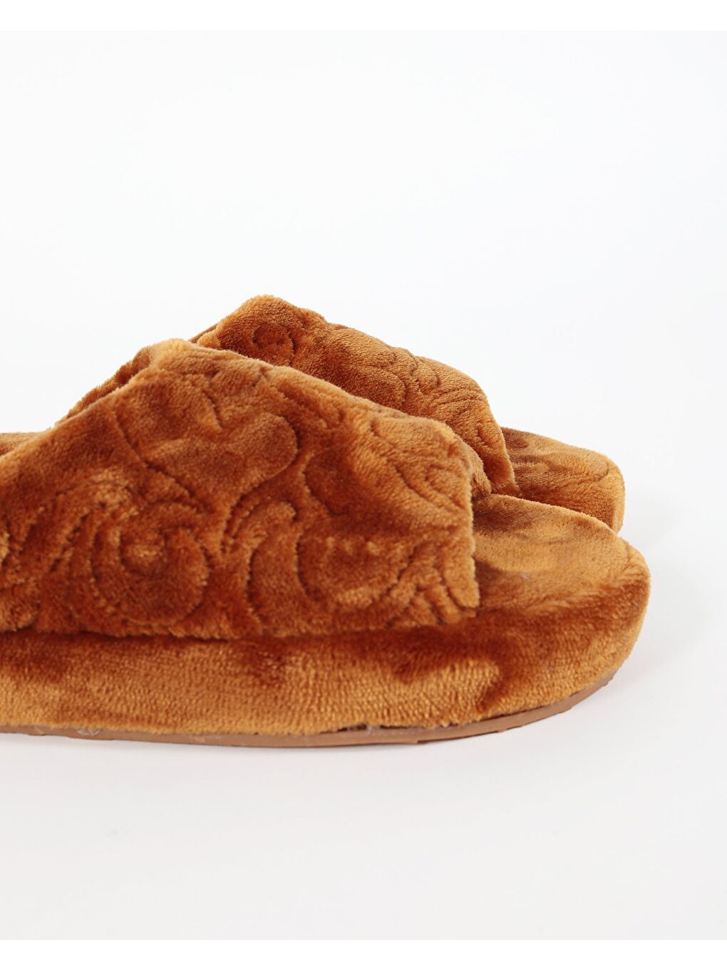 Kahverengi Kadın Nakış Detaylı Ev Terliği-TALIA-1