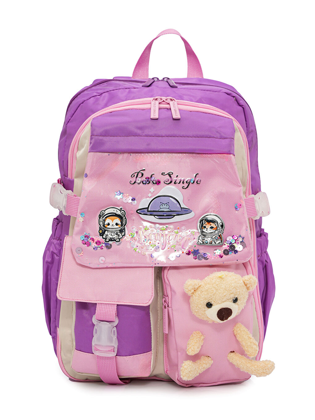 Ayıcık Detaylı Kız Çocuk İlkokul Çanta Seti-1