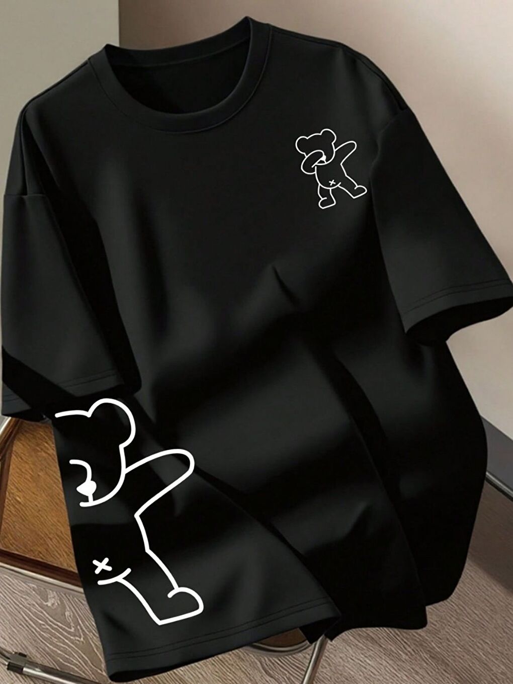 Siyah XBEAR Yarım Baskılı Regular Tişört