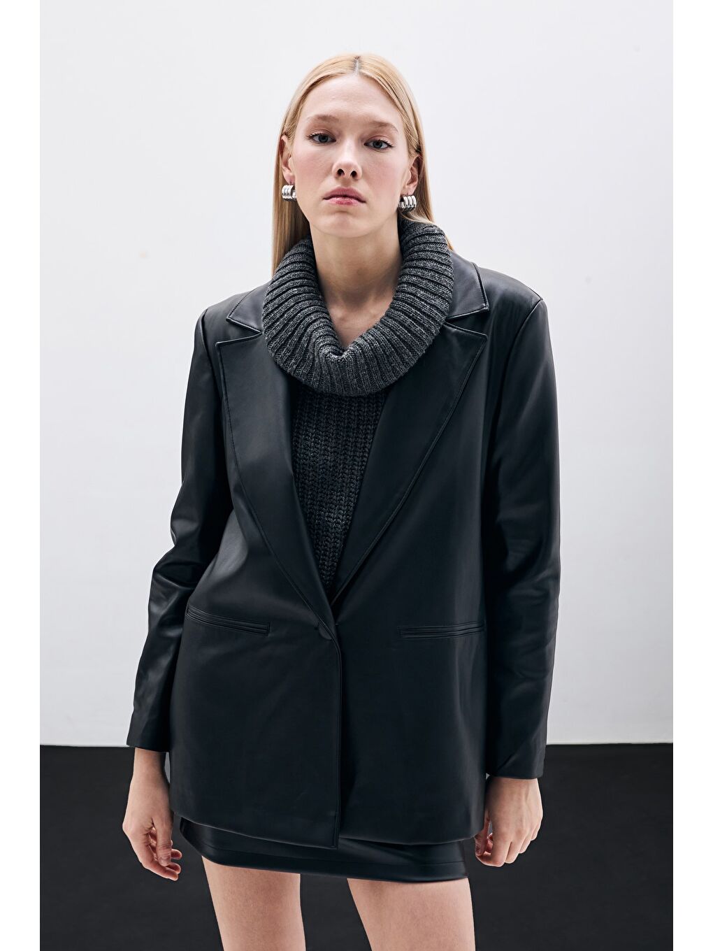 Salaş Deri Blazer Ceket - Siyah