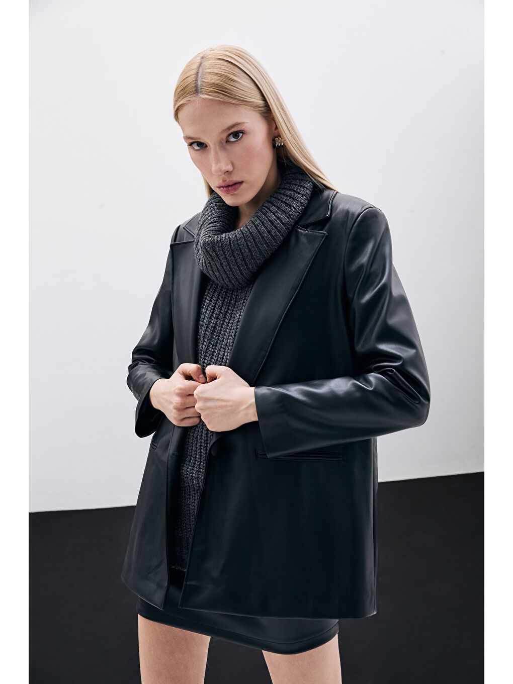 Salaş Deri Blazer Ceket - Siyah-1