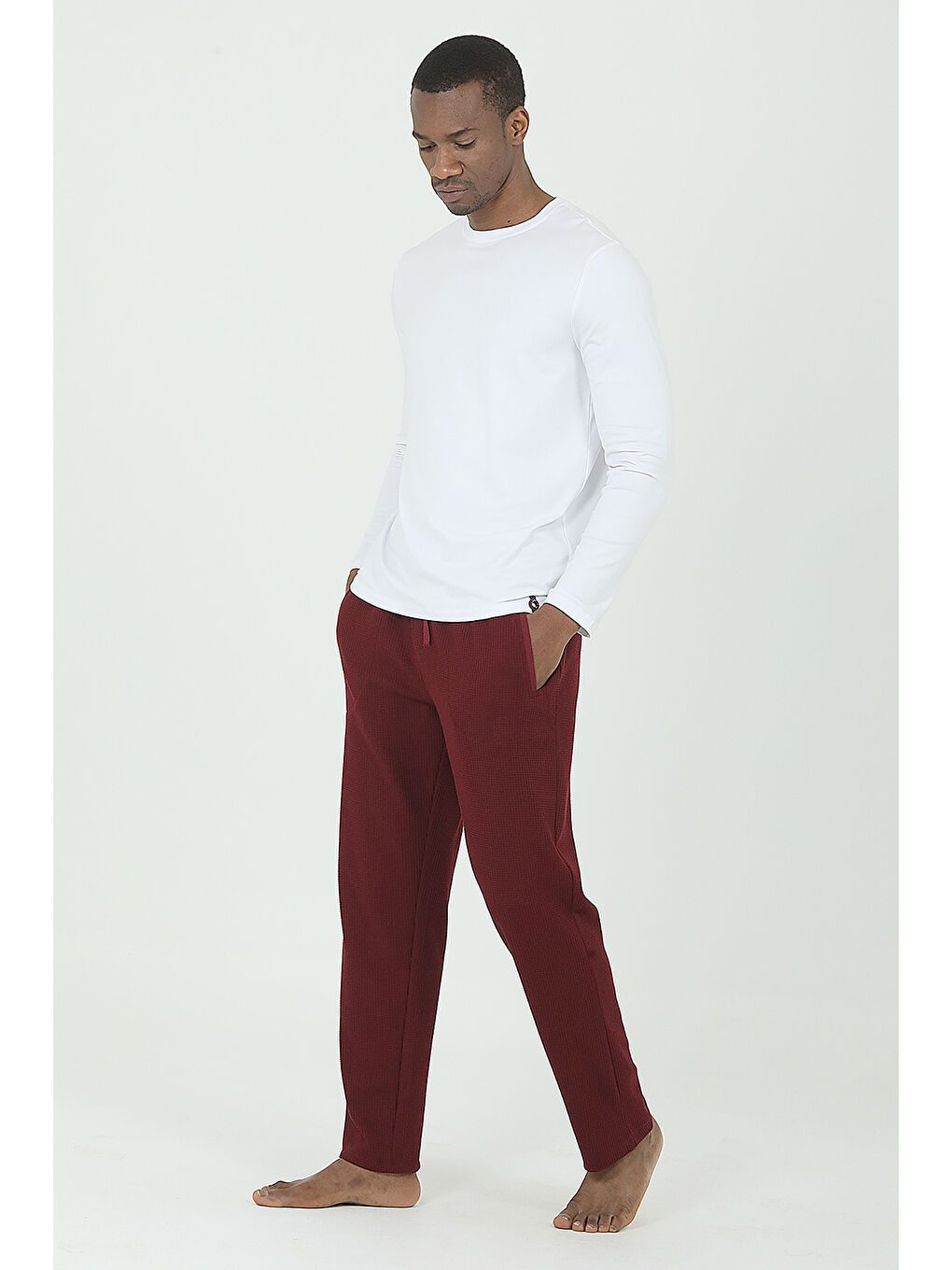 Bordo Waffle 3'lü Rob Pijama Set BORDO-1