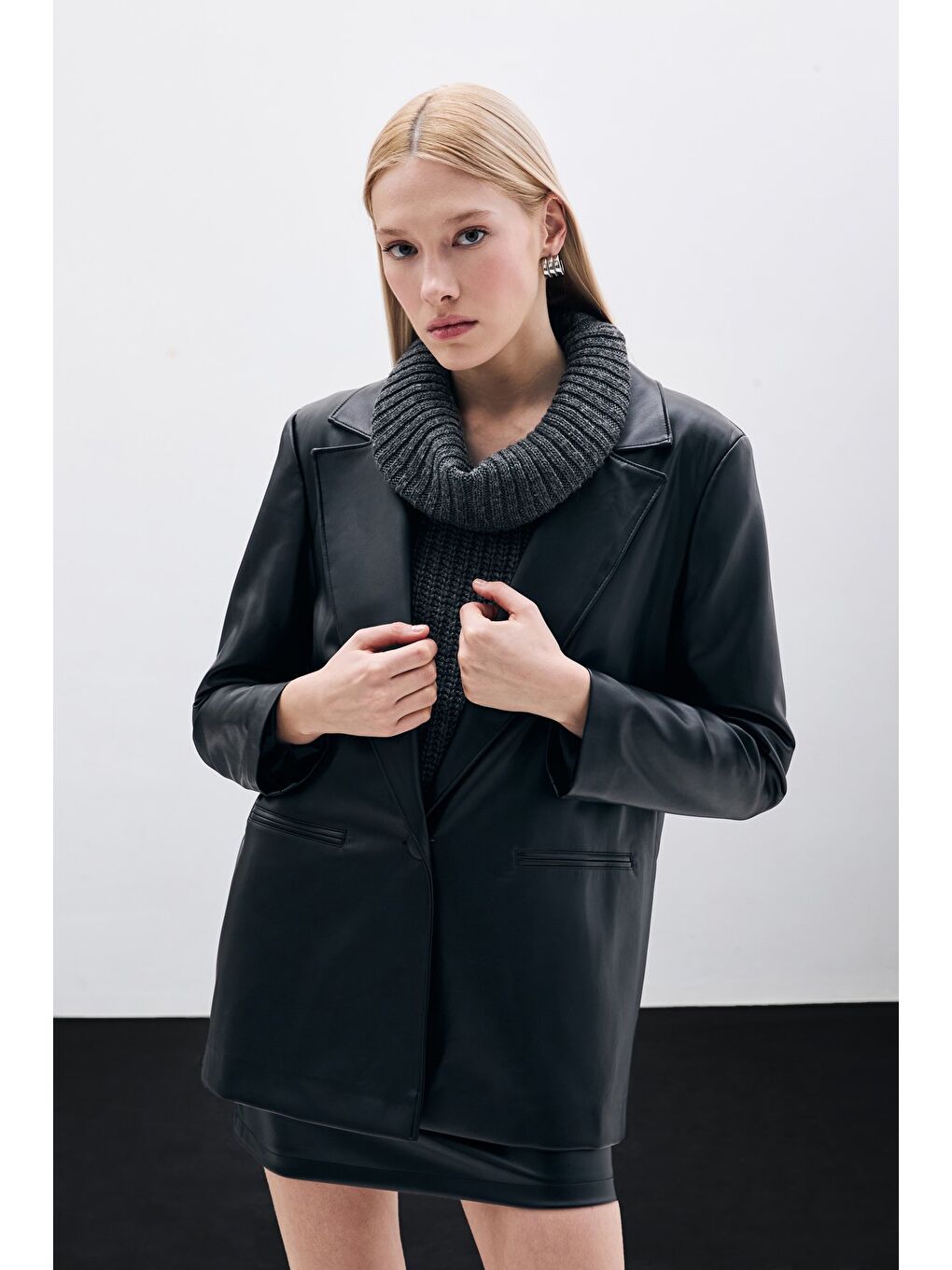 Salaş Deri Blazer Ceket - Siyah-2