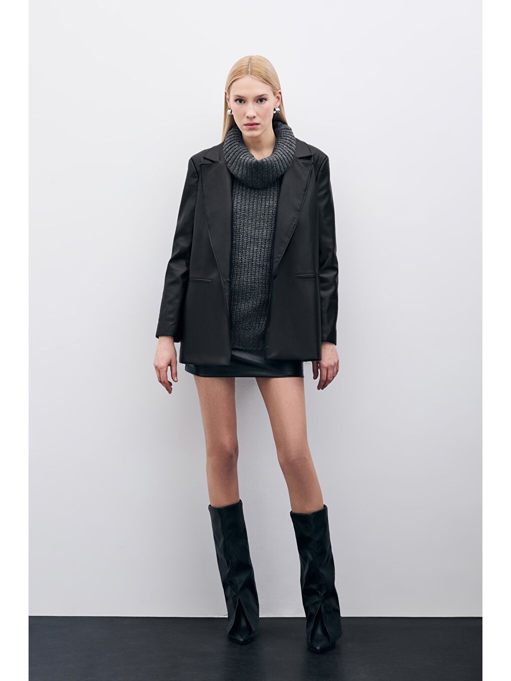 Salaş Deri Blazer Ceket - Siyah-3