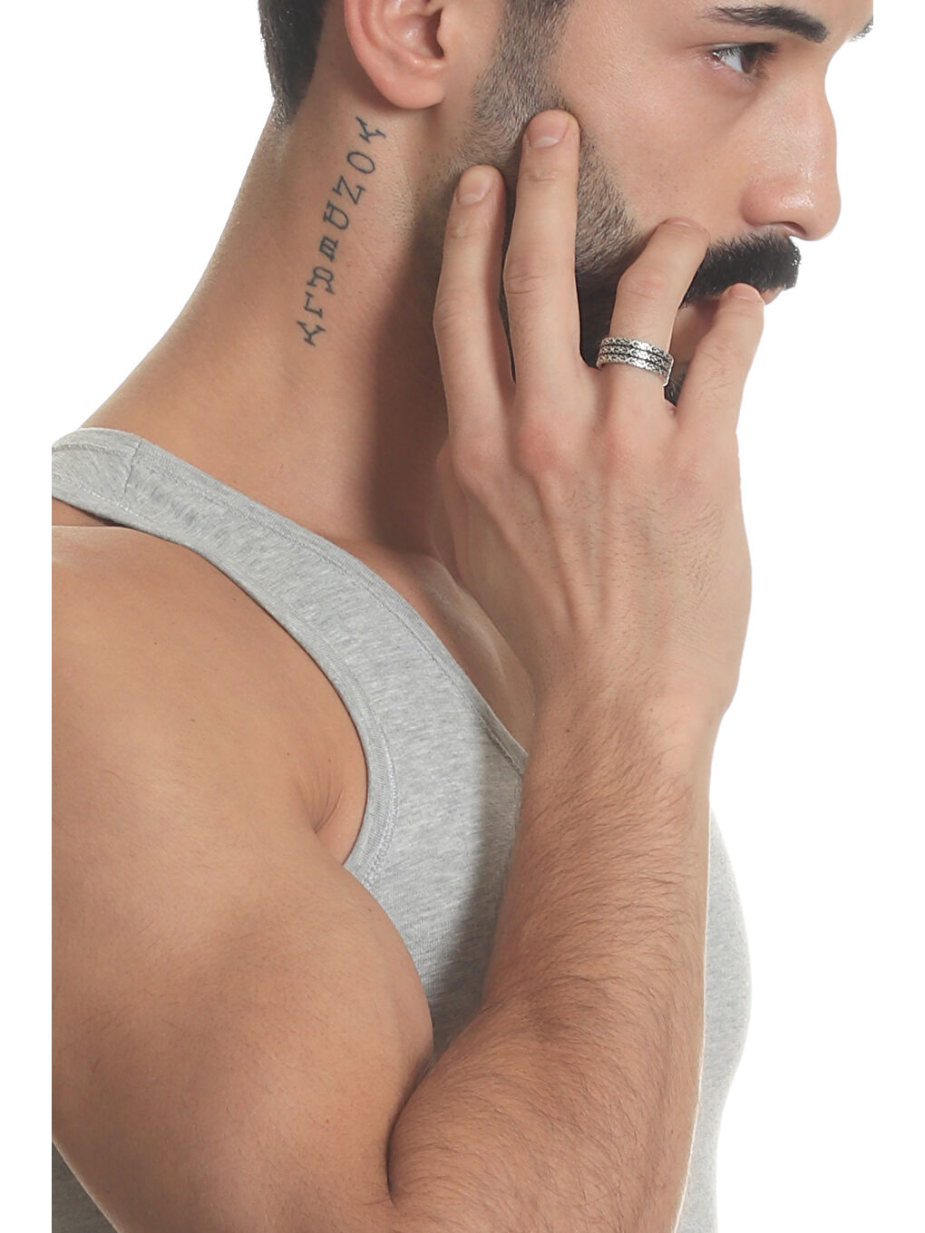 Gri Erkek Antik Gümüş Kaplama 3 Sıra Kral Zinciri Yüzük-6