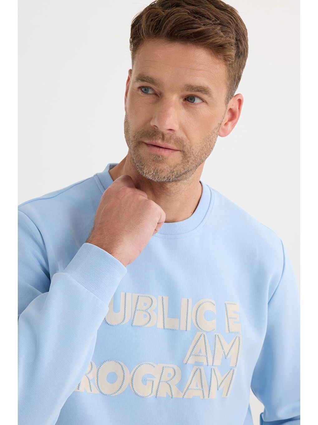 Unisex Oversize Geniş Kesim Pamuklu Yumuşak Dokulu İçi Polarlı Baskılı Mavi Sweatshirt-1