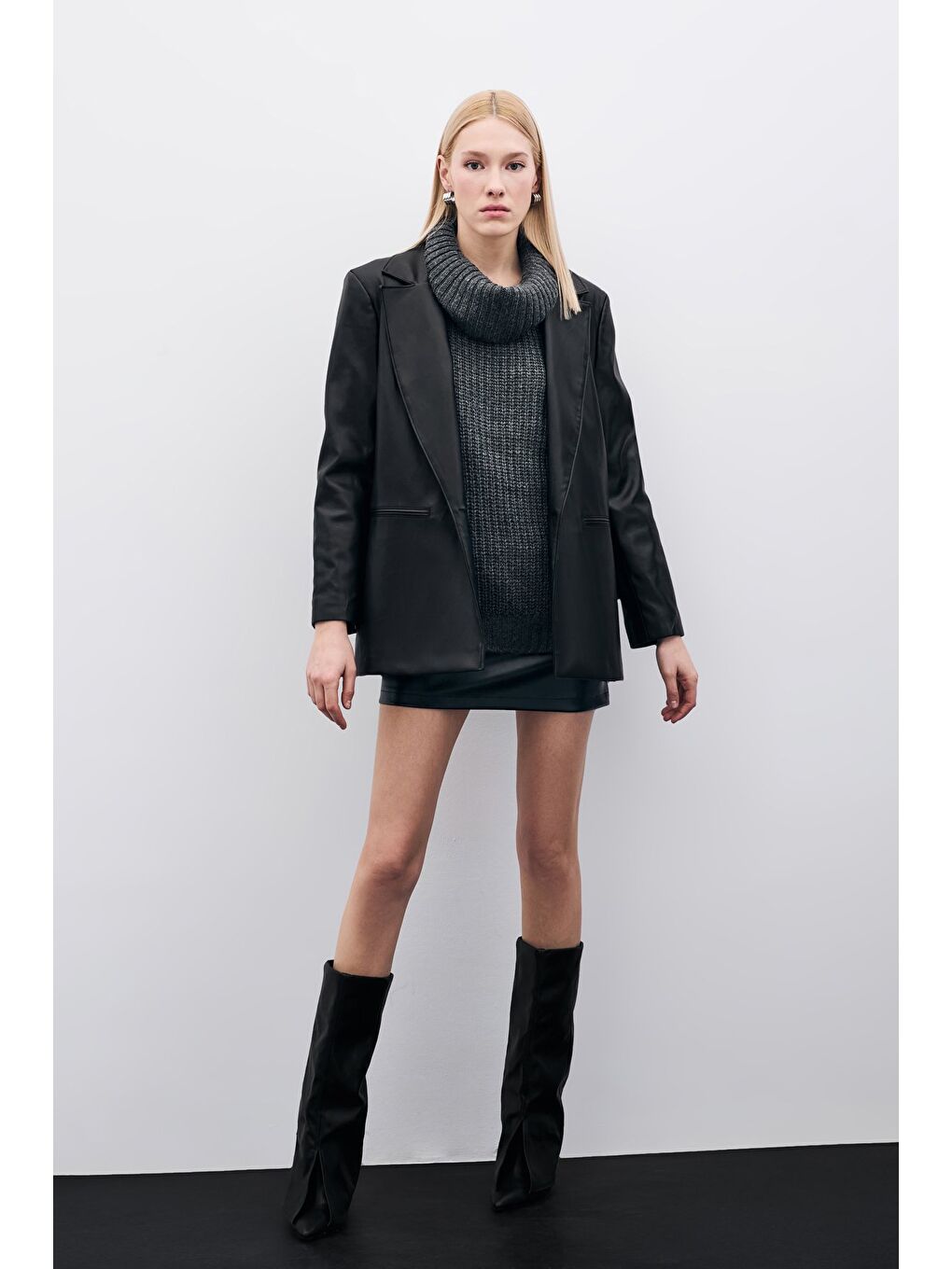 Salaş Deri Blazer Ceket - Siyah-5
