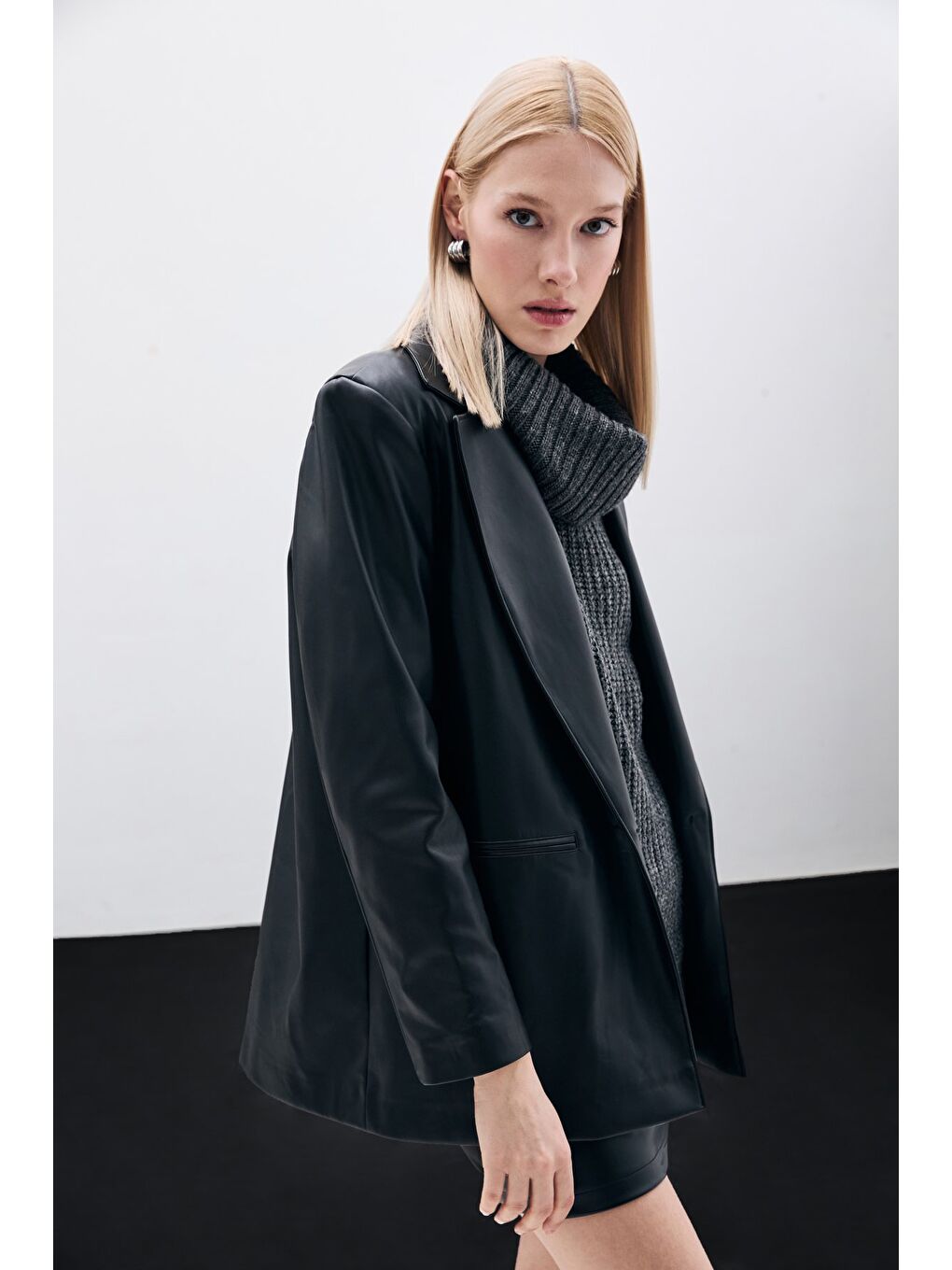Salaş Deri Blazer Ceket - Siyah-6