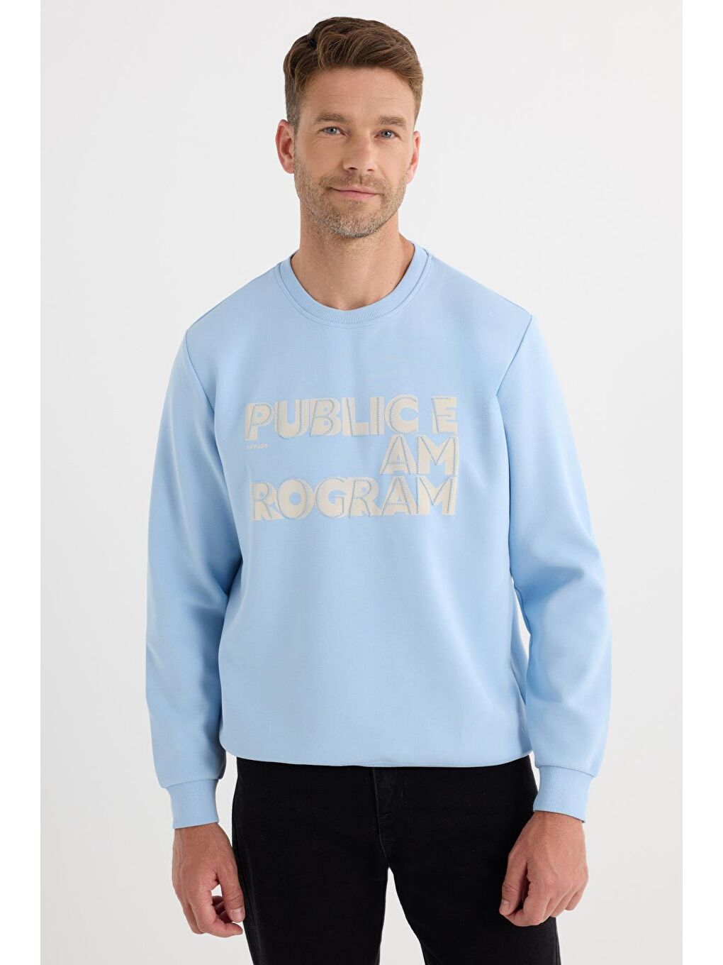 Unisex Oversize Geniş Kesim Pamuklu Yumuşak Dokulu İçi Polarlı Baskılı Mavi Sweatshirt-3